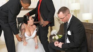 Payton Preslee, busty beauty, gets fucked hard on her big day by two cocks
