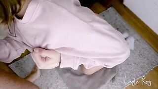 The guy made a cum shot right on the stepsister’s crotch, and she pulled up her panties