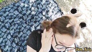 A cute girl gets a lot of warm cum on her face, hair, and clothes in this hot compilation