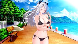 Hentai with waifu Prinz Eugen from Azur Lane, showcasing her huge tits