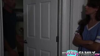 Skinny petite teen Selena Love rides her stepdad’s dick