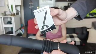 A petite babe testing a new sex toy from Lovenote with a vibrating feature