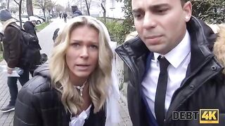 The blonde had sex with a collector before her husband in a thrilling Debt4K scene