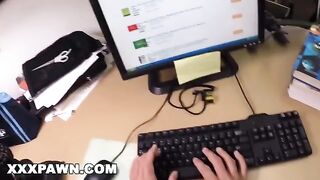 A broke college student, Nicki Ortega, gets fucked in a pawn shop