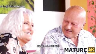 A mature woman has sex in front of her husband with a guy