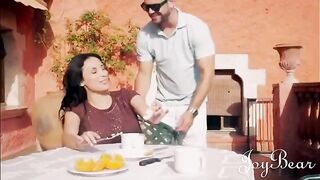 Busty brunette Anissa Kate enjoys a passionate holiday fling with a well-endowed stud