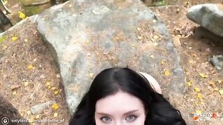 Girl sucked deep throat and was fucked hard in the woods
