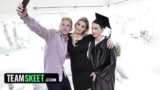Busty stepmom Kenzie Taylor rewards her stepson with wet pussy for his graduation