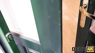 A smart nympho pays off her debts by using her pussy with a collector