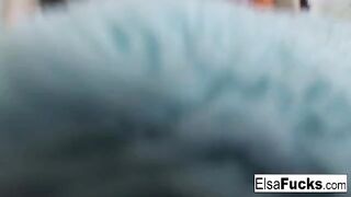 A petite blonde with small boobs rubs her pussy in a steamy solo session