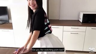 The MYDRIASIS T-shirt girl got fucked hard by a guy in the kitchen