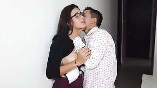 My clumsy girl is having fun with her boss in the office setting