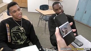 Kenzie Love gets her pussy stuffed with BBC in a 2 on 1 action