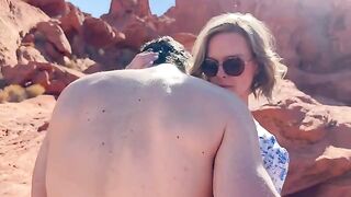 A wife fucks her friend in front of her husband in the desert