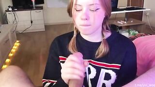 Student gently sucks dick and receives a lot of sperm on her mouth