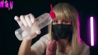 Crazy nurse in unreal handjob action, unleashing double cum