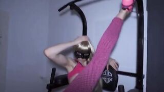Fitness girl gets her ass smashed by two cocks in the gym and drenched with cum