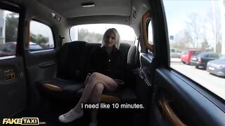 A cute model is being fucked by a taxi driver in the backseat
