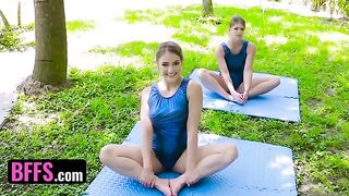 Gymnast is too flexible, she crawls on the floor with a stunning pose - Kenzie Madison and Katie Kush