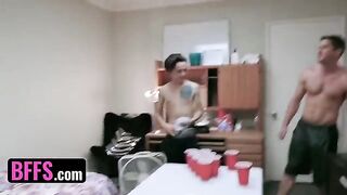 Two roommates fuck two college girls in a wild orgy