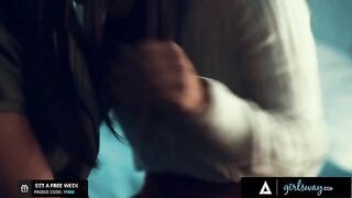 Two passionate nuns engage in intense scissoring and girl-on-girl action