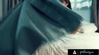 Two passionate nuns engage in intense scissoring and girl-on-girl action