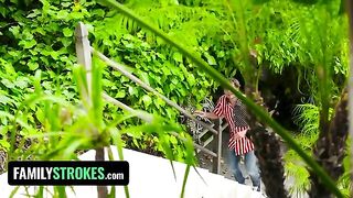 Two playful teens got caught painting their tits on 4th July