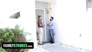 Little slut Claire Black sneaks around the house to fuck her step uncle
