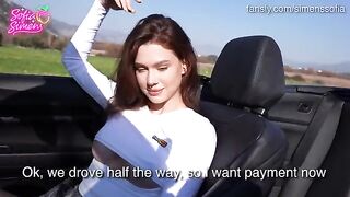 A young and bold girl is having fun in the car with a guy