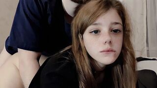 A cute girl is having sex with her slow roommate