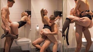 Pervert guy fucks his step sister in the bathroom wearing sexy mini dress and stockings