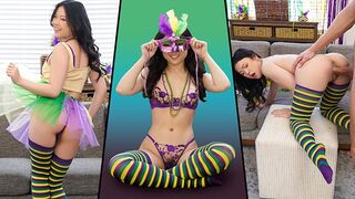 Petite Lulu Chu gets her pussy stuffed with cock on Mardi Gras