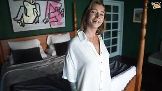 Blonde amateur MILF fucked in the hotel room, with real orgasms using a sex toy
