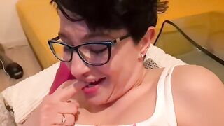 A stepbrother got his cock sucked by a horny stepsister, who loves to watch porn