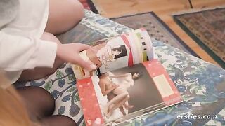 Lesbian beauties study Kama Sutra before engaging in intimate play inspired by it