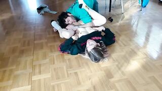 A guy fucks his girlfriend on the floor, she squirts and gets a huge cumshot