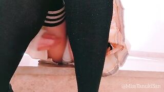 A naughty schoolgirl removes her panties and rubs herself at school