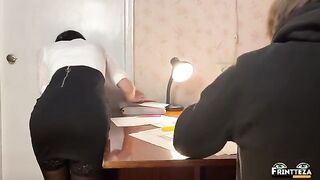 Student girl fucks with a teacher in the ass instead of the exam