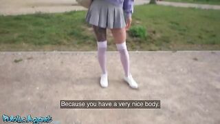 A sexy Italian college girl is fucking outside for money