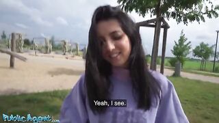 A sexy Italian college girl is fucking outside for money