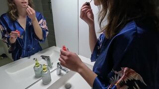 A French student has a great morning sex in the bathroom with her boyfriend