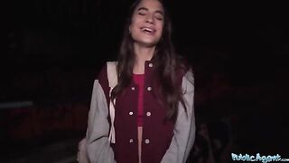 Hot French model gets fucked outdoors for cash by stranger