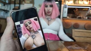 The slut is tired of waiting for an order in the restaurant and she decided to have a snack with me