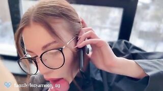 A girl was fucking with her friend while talking on the phone