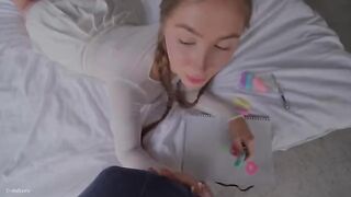 Cute stepsister tries her first blowjob and does it well