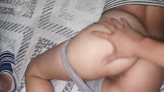 A beautiful woman has sex with her man in his pajamas, she swallows the semen