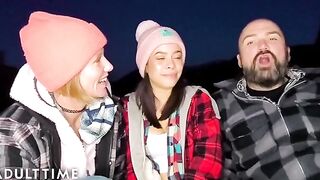 Hot polyamorous throuple has outdoor fun in the woods with steamy POV action