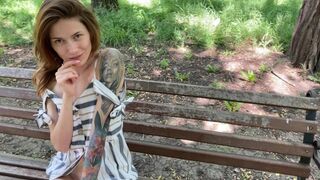 I show my pussy in the park and cum at the car wheel