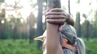 A blonde got lost in the woods and had to fuck for help