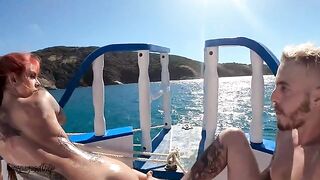 A hot guy is fucking his girlfriend on the boat and he finishes with a grand finale!